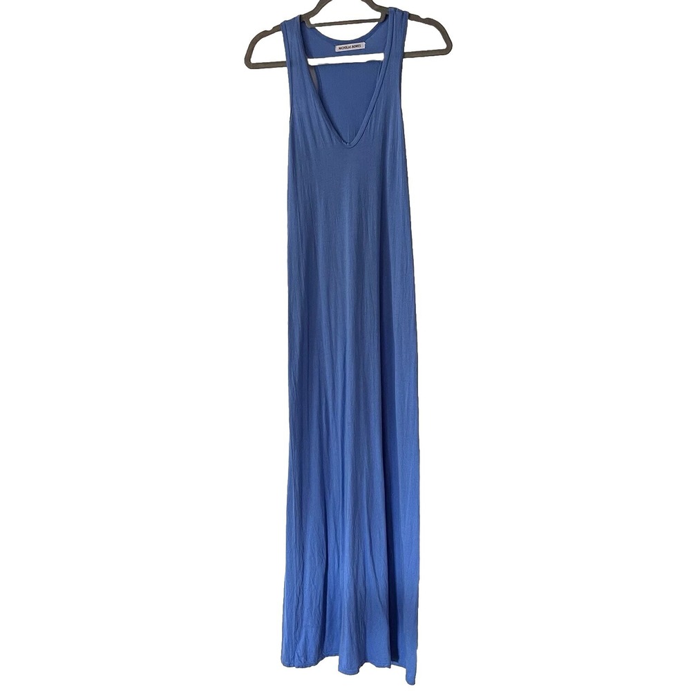 Nicolas Bowes Blue Sleeveless V‎ Neck Minimalist Maxi Dress Beachy Coastal Small